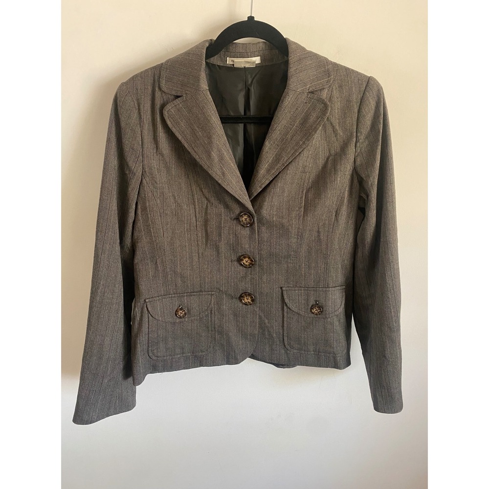 Van Heusen Studio Womens Grey Pinstripe Stretch Blazer Jacket Size Medium
